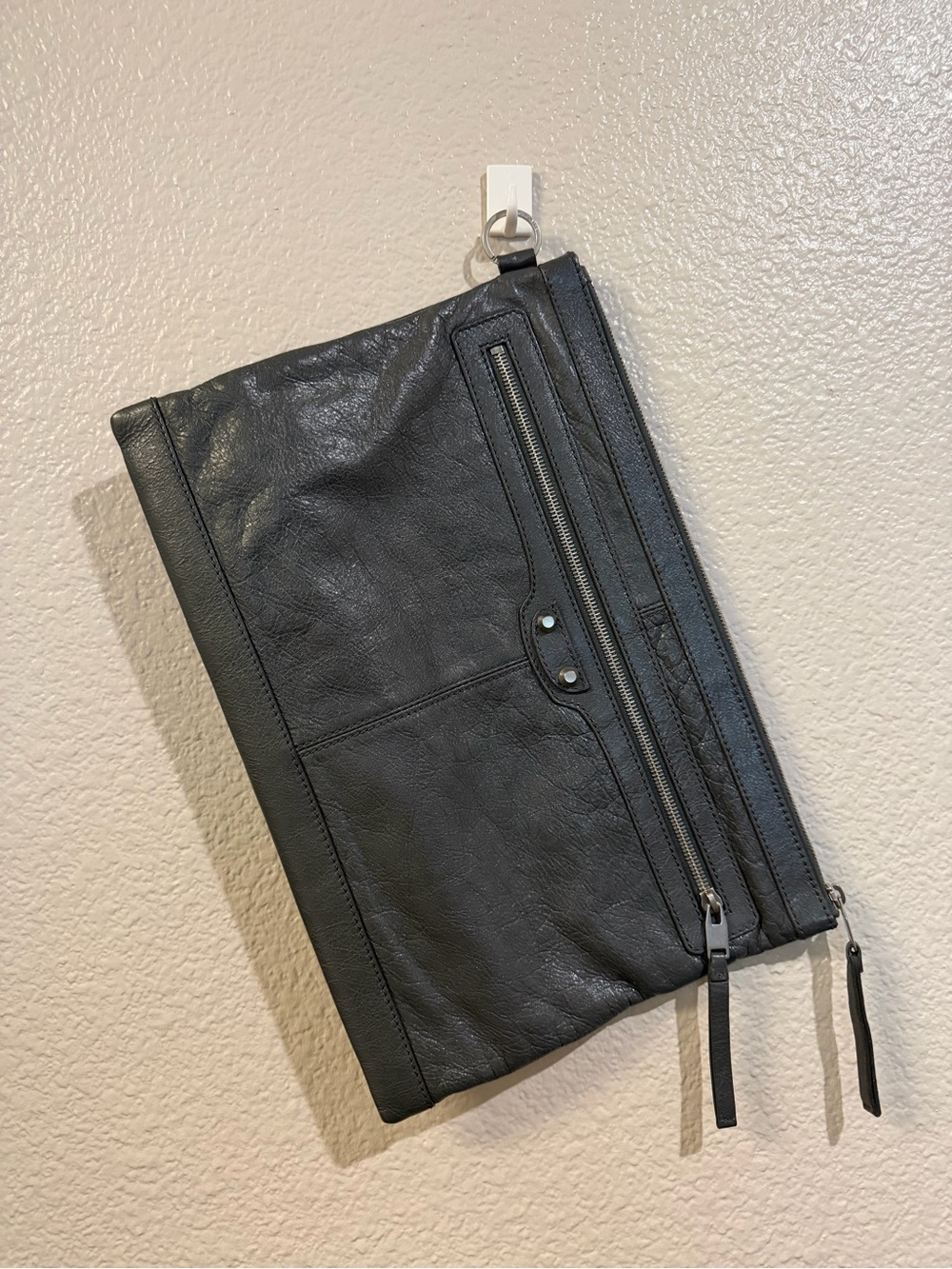 Balenciaga Gray Leather Zip Clutch